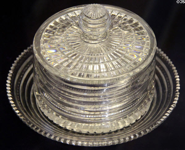 Glass butter dish (c1815) by Caledonian Glassworks of Edinburgh at Museum of Edinburgh. Edinburgh, Scotland.