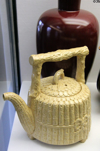 Stoneware teapot in shape of bundle of twigs (late 19thC) by Charles Belfield & Co. of Prestonpans, Scotland at Museum of Edinburgh. Edinburgh, Scotland.