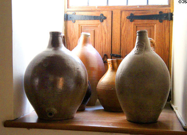 Stoneware jugs at Gladstone's Land tenement house. Edinburgh, Scotland.