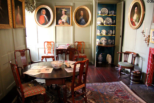 Georgian room (18thC) with portraits of Graham family at Gladstone's Land tenement house. Edinburgh, Scotland.