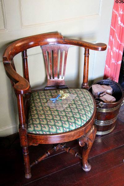 Corner chair in Georgian room (18th C) at Gladstone's Land tenement house. Edinburgh, Scotland.