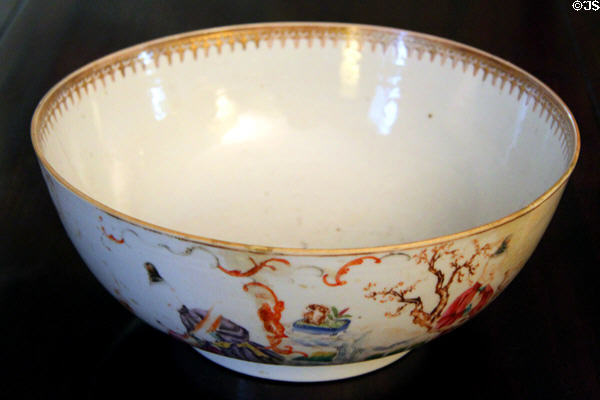 China export porcelain punch bowl at Gladstone's Land tenement house. Edinburgh, Scotland.