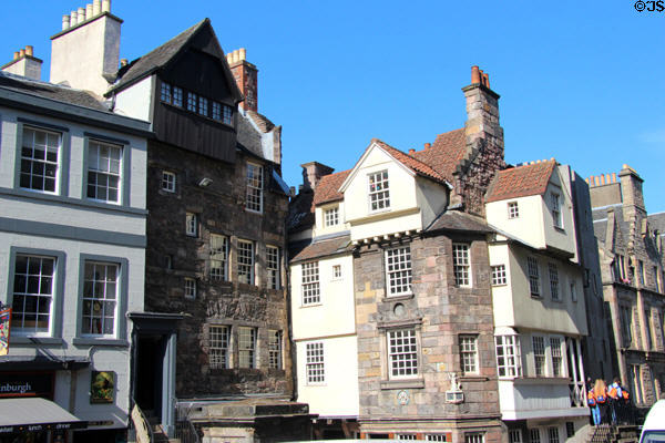 Moubray House (c1477 foundation & early 17th C facade) & John Knox House (1556), two of the oldest houses in Edinburgh. Edinburgh, Scotland.