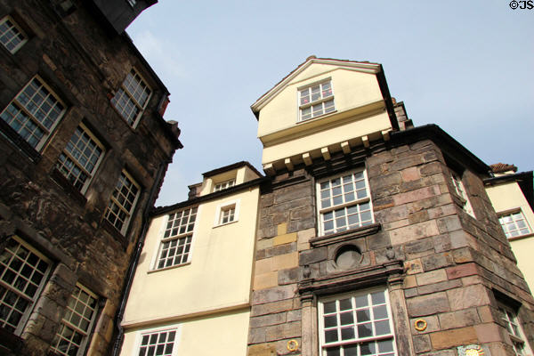 Masonry details of Moubray House (early 17thC) & John Knox House (1556), two of the oldest houses in Edinburgh. Edinburgh, Scotland.