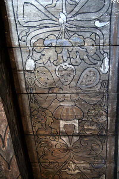 Ceiling painting with winged woman (17thC) in Oak room at John Knox House. Edinburgh, Scotland.