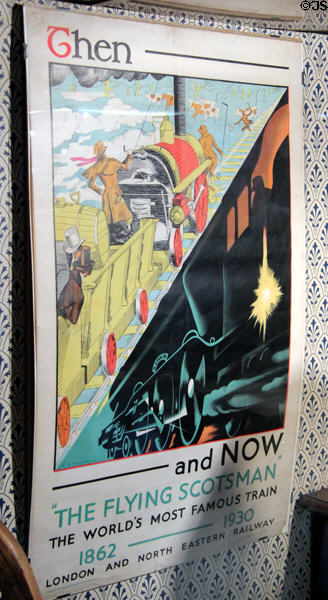 Flying Scotsman then & now 1862 & 1930 poster at People's Story Museum. Edinburgh, Scotland.
