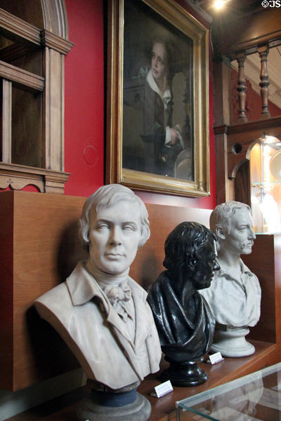 Busts of Robert Burns, Sir Walter Scot, & Robert Louis Stevenson at Writers' Museum. Edinburgh, Scotland.