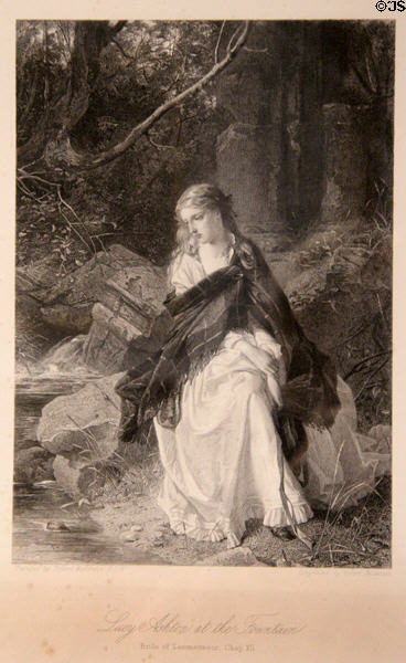 Bride of Lammermoor Lucy Ashton at the Fountain engraving (c1819) by Robert Anderson after painting by Robert Herman for Scott's novel at Writers' Museum. Edinburgh, Scotland.