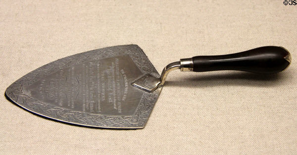Silver trowel for laying of foundation stone of Sir Walter Scott Monument (1840) at Writers' Museum. Edinburgh, Scotland.