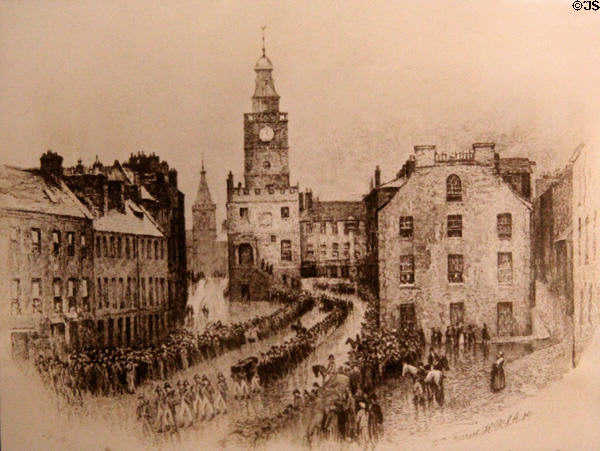 Funeral of Robert Burns in Dumfries engraving by William Forrest after painting by W.E. Lockhart at Writers' Museum. Edinburgh, Scotland.