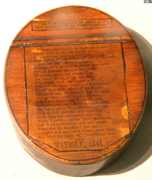 Snuff box which belonged to John Davidson, immortalized as Souter Johnny in Burns' 'Tam o' Shanter' at Writers' Museum. Edinburgh, Scotland.