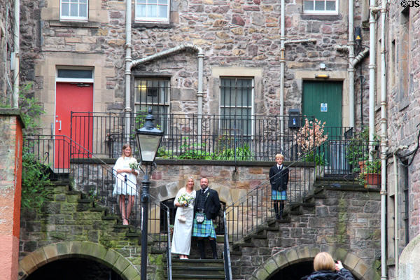 Wedding photo on Lady Stair's Close. Edinburgh, Scotland.
