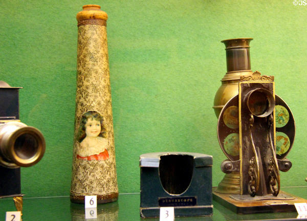 Kaleidoscope, Debusscope, & Magic Lantern optical systems (19thC) at Museum of Childhood. Edinburgh, Scotland.