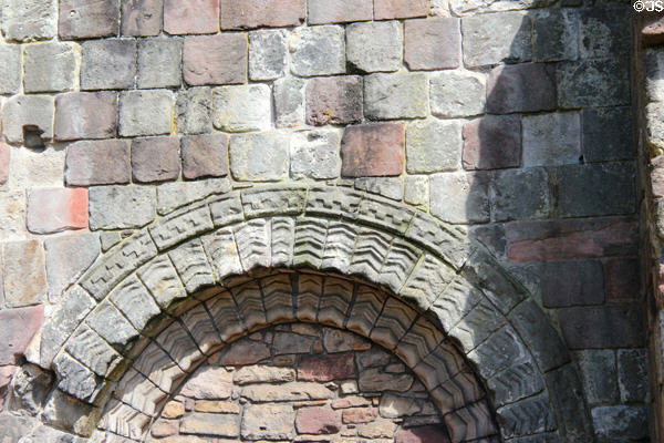 Romanesque arch & stone blocks of Holyrood Abbey. Edinburgh, Scotland.