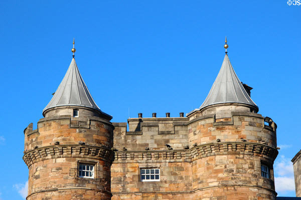 Roof line of northwest tower (1528) of Holyrood Palace. Edinburgh, Scotland.