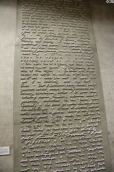Sculpted literary plaque at Scottish Parliament. Edinburgh, Scotland.