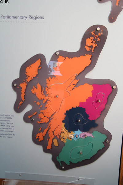 Map of Parliamentary regions at Scottish Parliament. Edinburgh, Scotland.