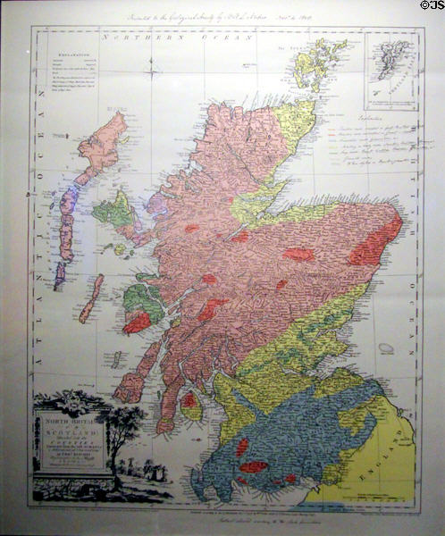 First geological map of Scotland (1808) by Louis Albert Necker at Our Dynamic Earth. Edinburgh, Scotland.