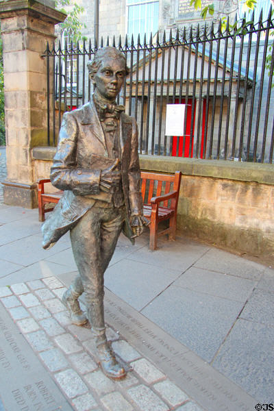 Statue of Robert Fergusson Scots Poet (1750-74) at Canongate Kirk. Edinburgh, Scotland.