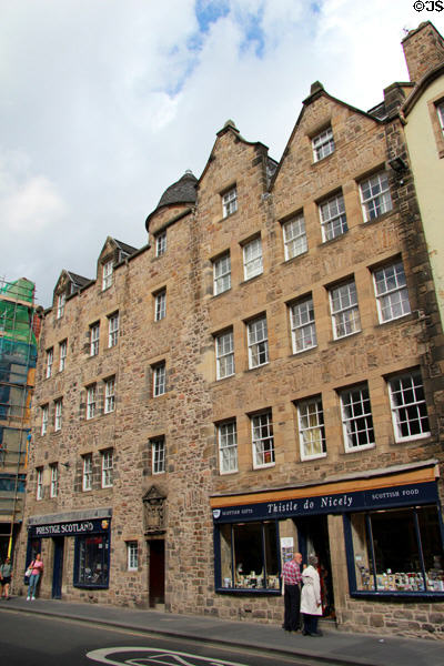 Heritage buildings (1677) near Canongate on Royal Mile. Edinburgh, Scotland.