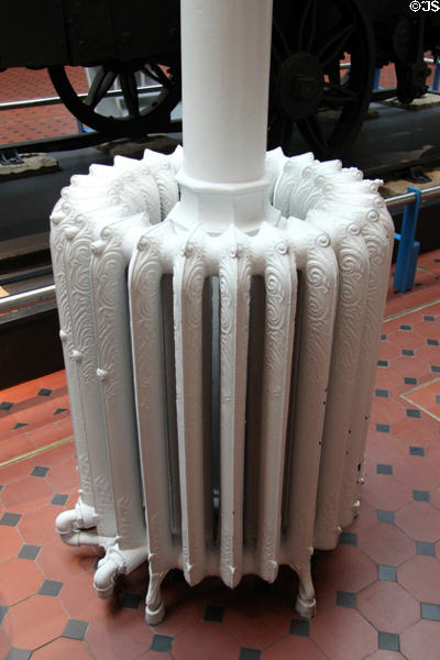 Circular heating radiators in Victorian section of National Museum of Scotland. Edinburgh, Scotland.