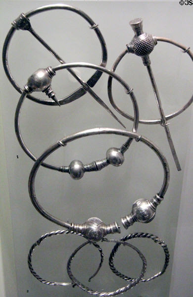 Viking silver broaches & bracelets (c950-1000) found on island of Skaill, Scotland at National Museum of Scotland. Edinburgh, Scotland.