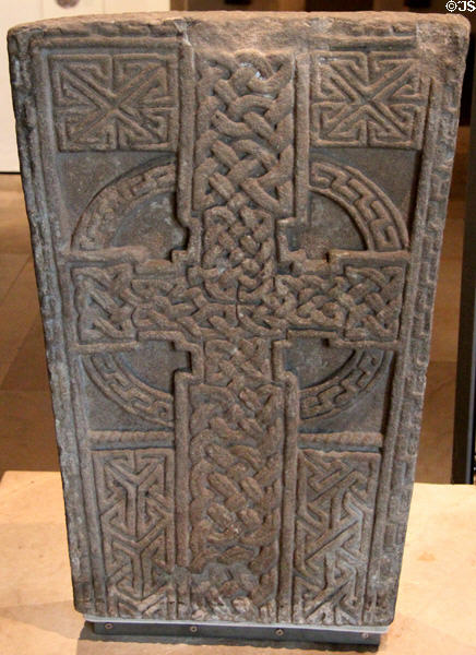 Cross on reverse side of sandstone cross-slab carving (9thC) from Invergowrie, Angus at National Museum of Scotland. Edinburgh, Scotland.