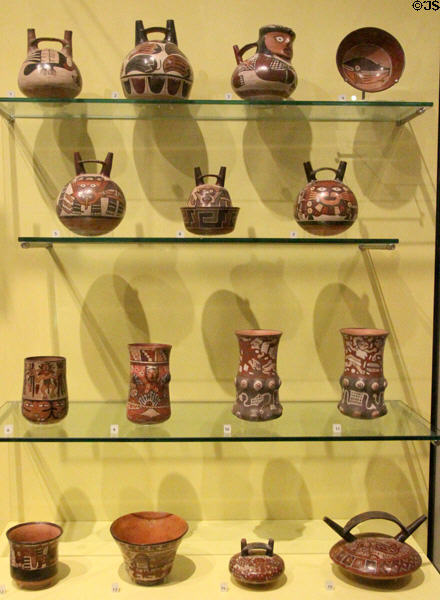 Collection of Nazca ceramics from Peru (200 BCE-700 CE) at National Museum of Scotland. Edinburgh, Scotland.