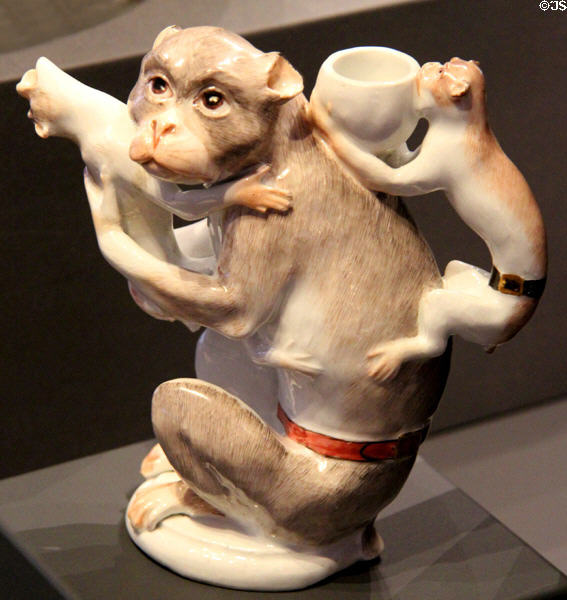 Porcelain monkey teapot (after 1735) by Johann Joachim Kändler of Meissen, Germany at National Museum of Scotland. Edinburgh, Scotland.