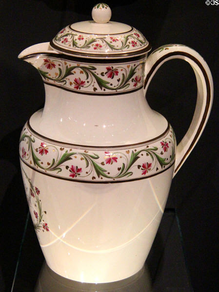 Painted creamware jug with cover (c1790) by Wedgwood at National Museum of Scotland. Edinburgh, Scotland.