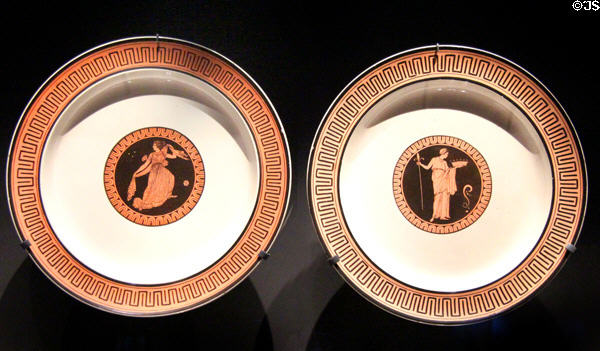 Painted creamware plates (c1790-1800) by Wedgwood at National Museum of Scotland. Edinburgh, Scotland.