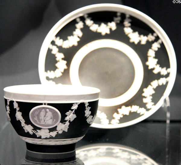 Black jasperware tea bowl & saucer by Josiah Wedgwood & Sons at National Museum of Scotland. Edinburgh, Scotland.