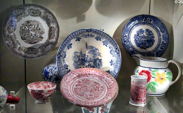 Collection of plates & vessels (2nd half 19thC) by David Methven & Sons, Kirkcaldy Pottery at National Museum of Scotland. Edinburgh, Scotland.