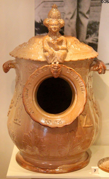Salt bucket marking marriage (1854) prob. by Caledonian Pottery of Townhead, Glasgow at National Museum of Scotland. Edinburgh, Scotland.
