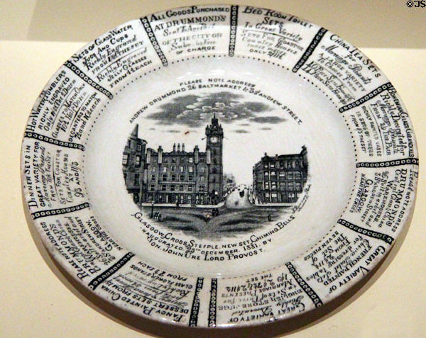 Plate (1881-2) advertising Drummond's Central China & Glass Warehouse, Glasgow at National Museum of Scotland. Edinburgh, Scotland.