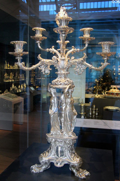 Silver candelabrum (1824-36) by Paul Storr of London at National Museum of Scotland. Edinburgh, Scotland.