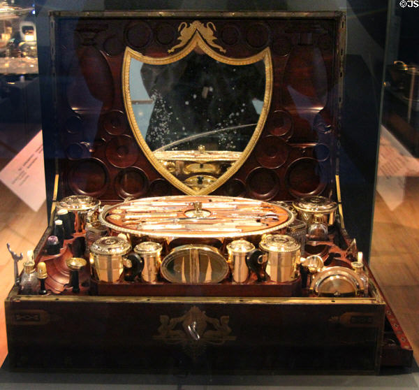 Travelling service which belonged to Pauline Borghese, sister of Emperor Napoleon with more than 100 silver gilt item (c1803) by Martin-Guillaume Biennais of Paris at National Museum of Scotland. Edinburgh, Scotland.
