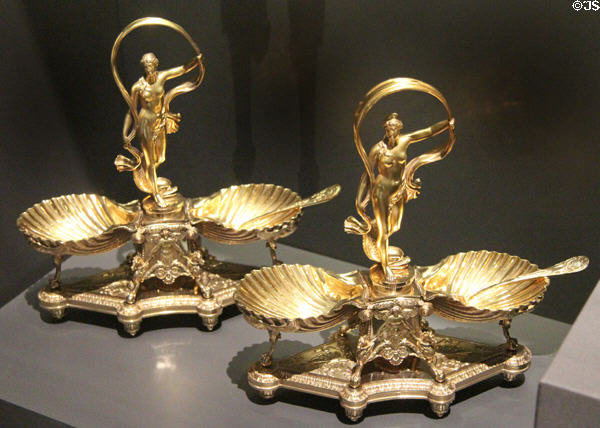 Salt cellars with statuettes of Venus from tea service of Emperor Napoleon (1810) by Martin-Guillaume Biennais of Paris at National Museum of Scotland. Edinburgh, Scotland.