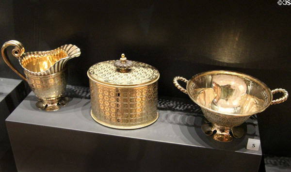 Silver gilt tea service (1796-1820) from London at National Museum of Scotland. Edinburgh, Scotland.