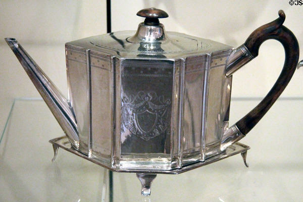 Angular silver teapot & stand (1791-2) by William Robertson of Edinburgh at National Museum of Scotland. Edinburgh, Scotland.