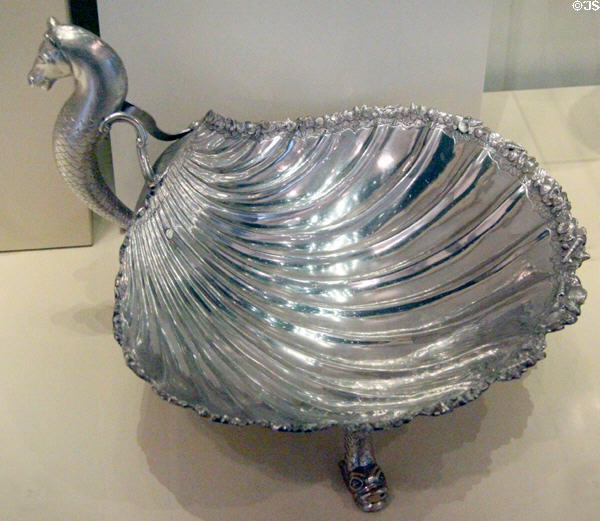 Silver scallop shell basket (1747-8) by William Dempster of Edinburgh at National Museum of Scotland. Edinburgh, Scotland.