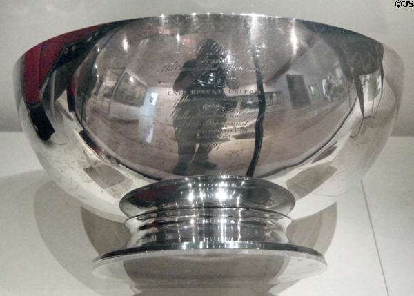 Silver punchbowl presented to Captain Leith for saving his ship from a privateer (1797) at National Museum of Scotland. Edinburgh, Scotland.