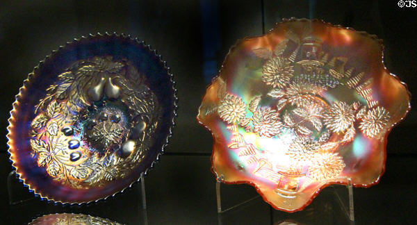 Carnival glass bowls (1908-28) by Northwood Glass Co. of West Virginia, USA at National Museum of Scotland. Edinburgh, Scotland.