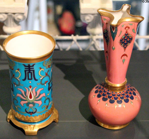 Porcelain vases (1870) by Christopher Dresser made by Minton & Co. of Stoke-on-Trent, England at National Museum of Scotland. Edinburgh, Scotland.