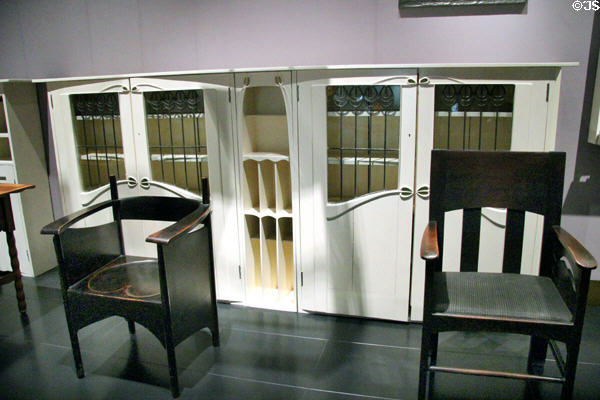 White painted bookcase for Dunglass Castle (1900) by Charles Rennie Mackintosh at National Museum of Scotland. Edinburgh, Scotland.