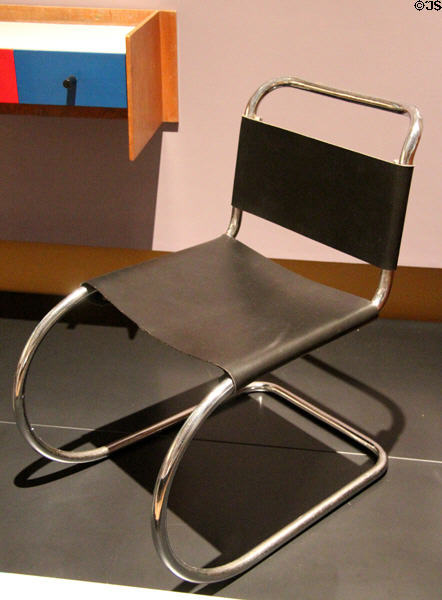 Chrome & leather chair (1927) by Mies van der Rohe made by Gebrüder Thonet of Germany (c1930) at National Museum of Scotland. Edinburgh, Scotland.