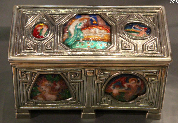 Writing casket with enamels (1927-8) by Phoebe Anna Traquair made by Brook & Sons of Edinburgh at National Museum of Scotland. Edinburgh, Scotland.