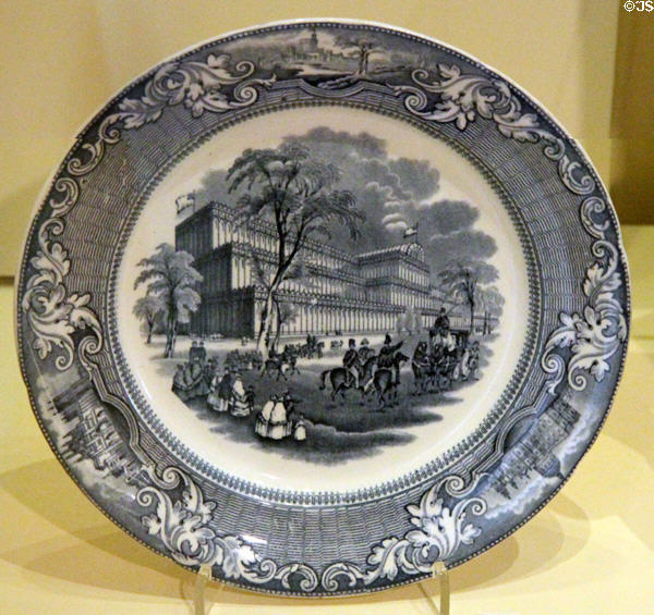 Crystal Palace exhibition souvenir plate (c1851) by J&MP Bell & Co. of Glasgow at National Museum of Scotland. Edinburgh, Scotland.