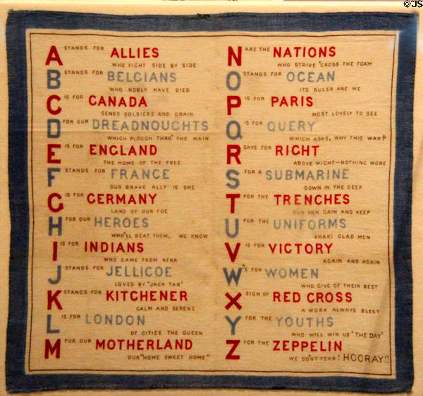 World War I souvenir cloth handkerchief (c1914-18) at National Museum of Scotland. Edinburgh, Scotland.
