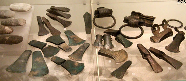 Stone & bronze axeheads (3800-800 BCE) from Scotland at National Museum of Scotland. Edinburgh, Scotland.